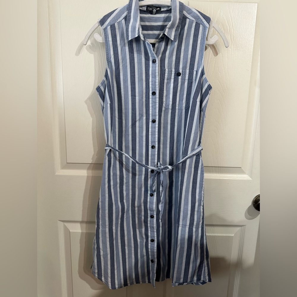 Toad&Co Blue and White Striped Sleeveless Shirt Dress S cotton summer vacation